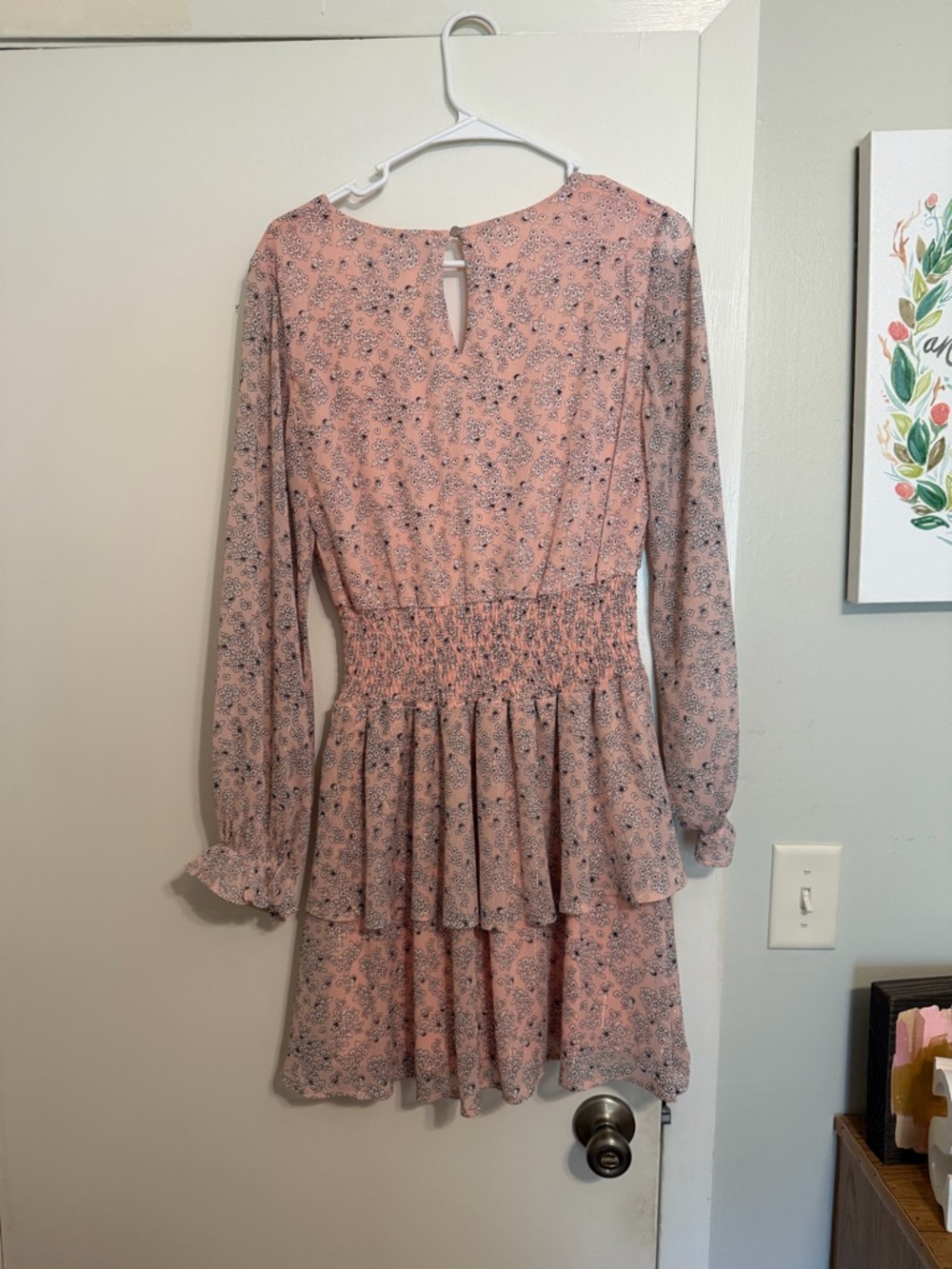 Floral Pink Tiered Long-Sleeve Wrap Dress - Picture 3 of 4